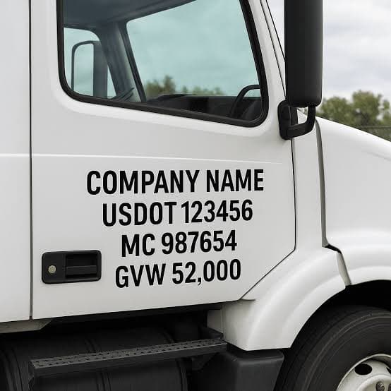 Custom truck lettering and USDOT number decals